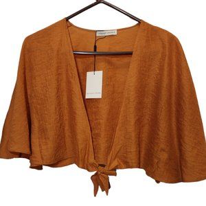 THE EAST ORDER Amelie Pumpkin Spice Tie Front Crop Top